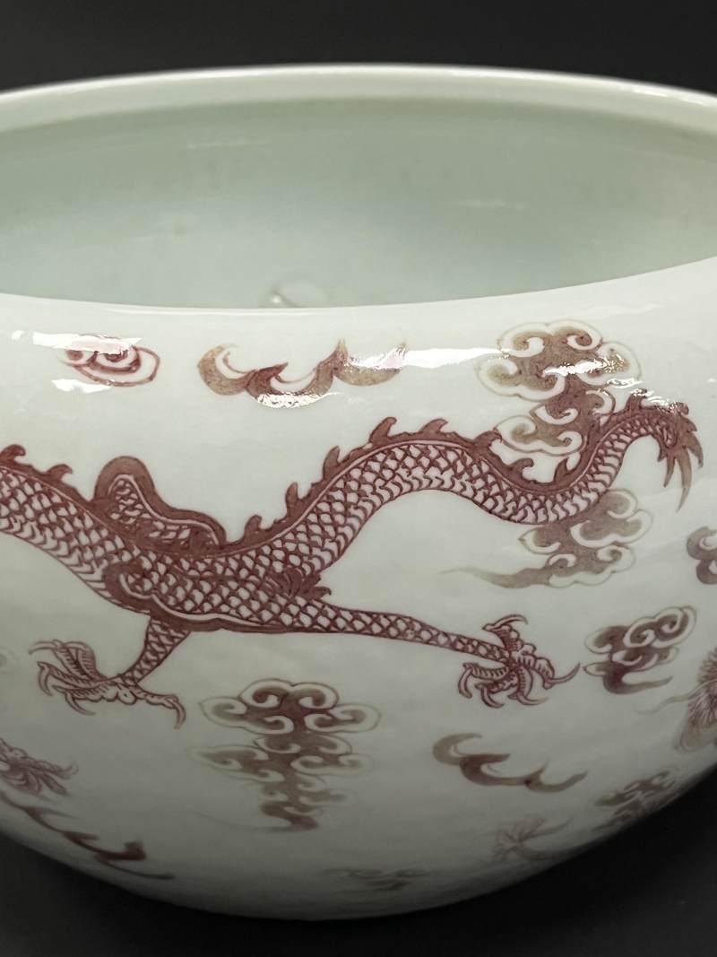 清中期 青花釉里红云龙纹案缸 - 图9