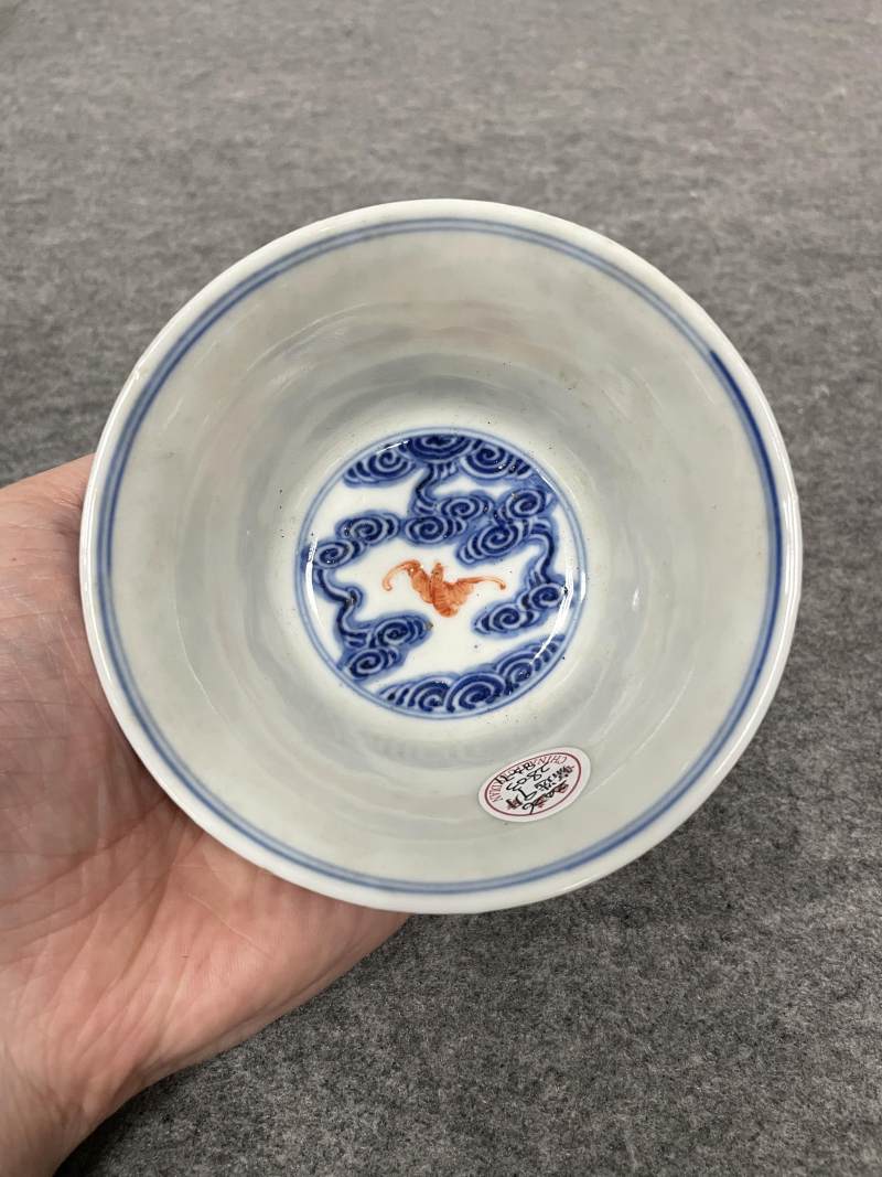 清光绪 青花矾红洪福齐天图杯、碗、盖碗、盘、匙八十三只 - 图83
