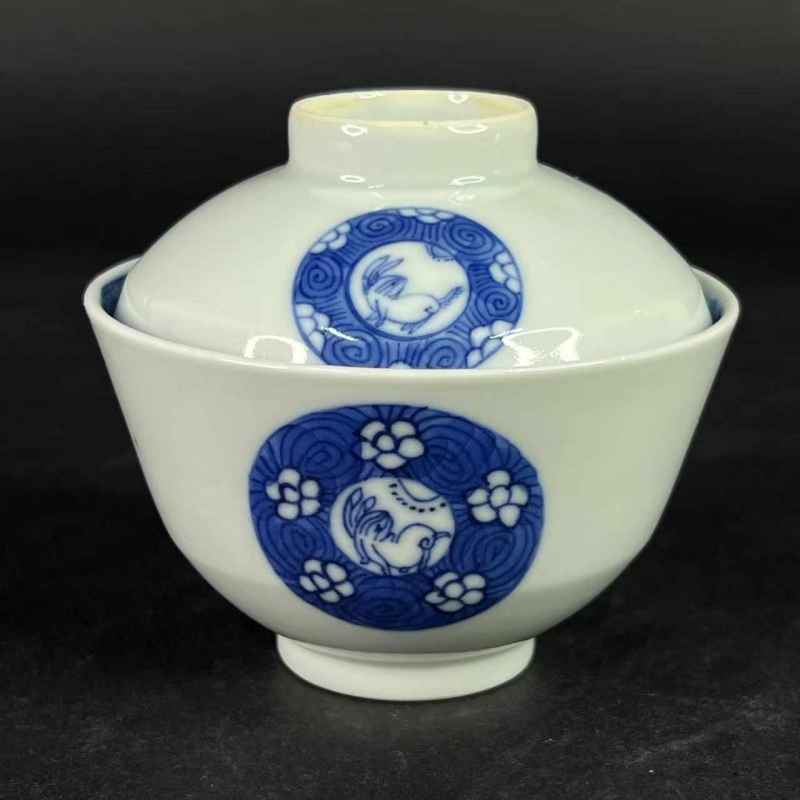 清道光 青花玉兔纹盖碗 - 图23