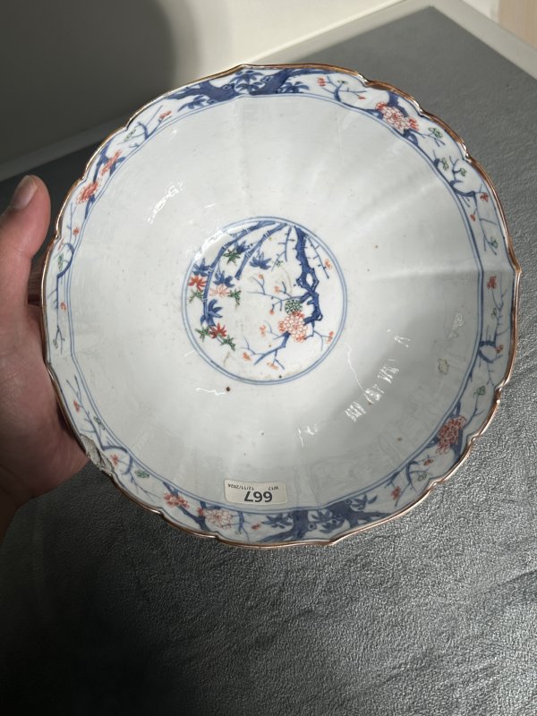 清康熙 青花五彩花鸟花口大碗 - 图10