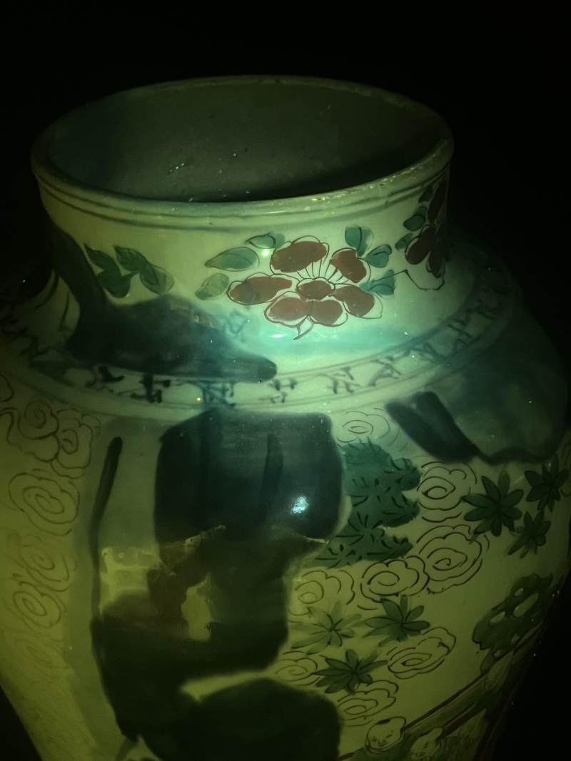 清顺治 青花五彩四妃十六子图将军罐 - 图19