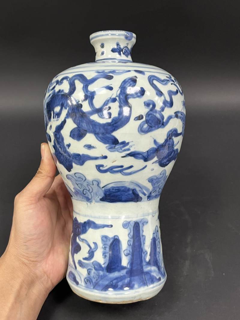 明晚期 青花应龙纹带盖梅瓶 - 图4