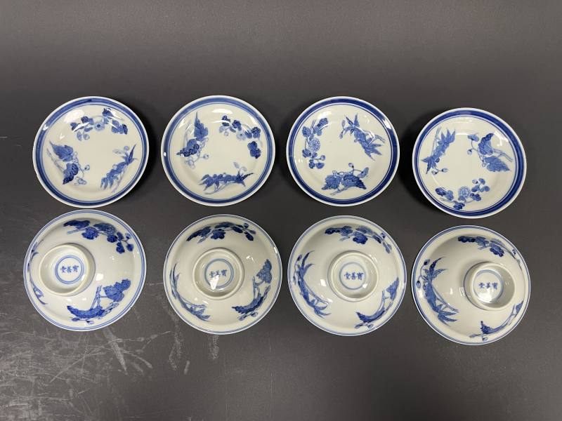 清晚期 青花折枝花卉纹碗盘八只 - 图2