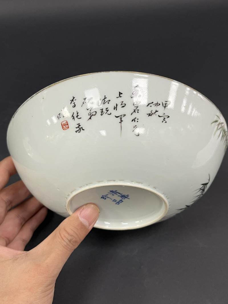 民国三年（1914年） 李纯赠段芝贵粉彩竹纹大碗一对 - 图2