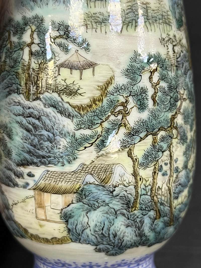 民国 粉彩山水人物纹瓶一对 - 图11