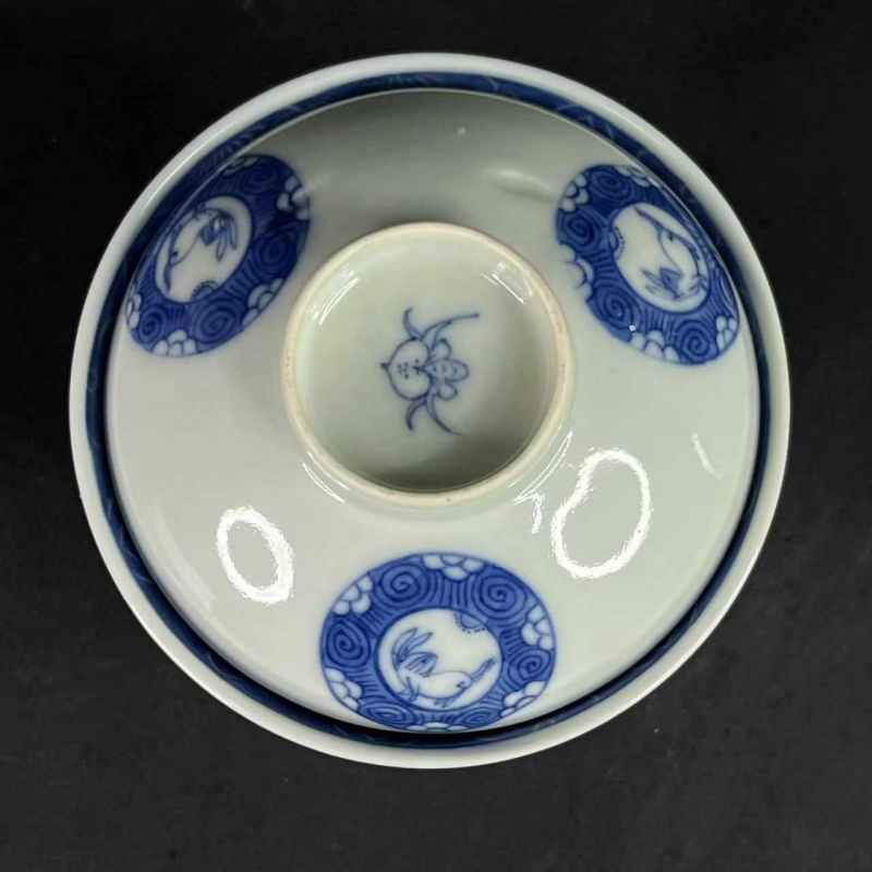 清道光 青花玉兔纹盖碗 - 图24