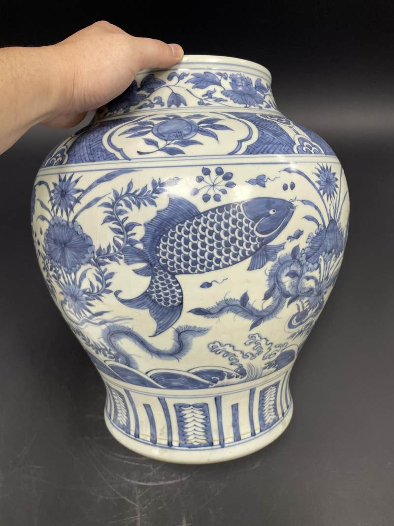明晚期 青花“清白礼贵”鱼藻纹大罐 - 图8