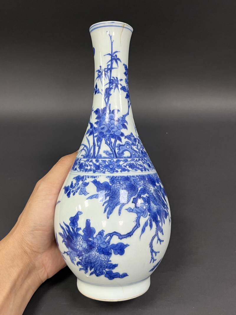 明崇祯 青花佛手花鸟纹瓶 - 图4