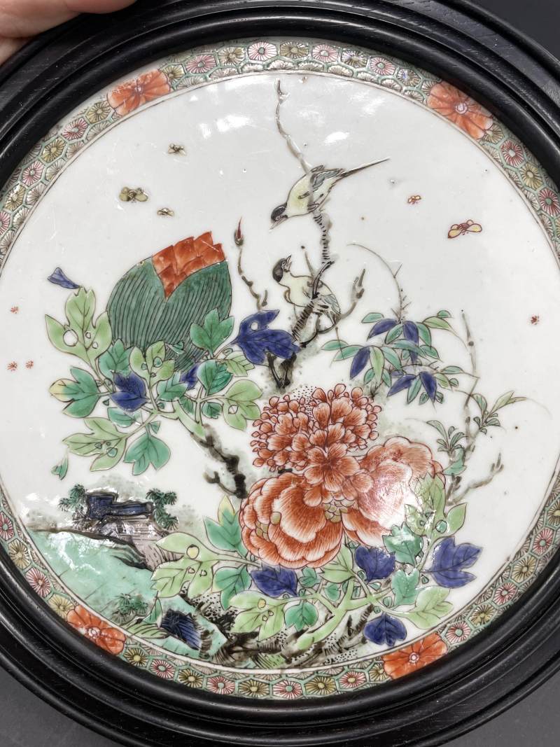 清康熙 五彩花鸟纹瓷板挂屏 - 图3