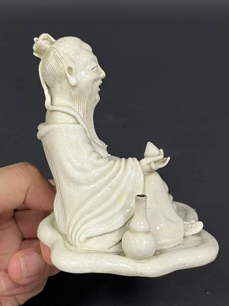 清中期 江鸣阜款白釉东方朔塑像 - 图5