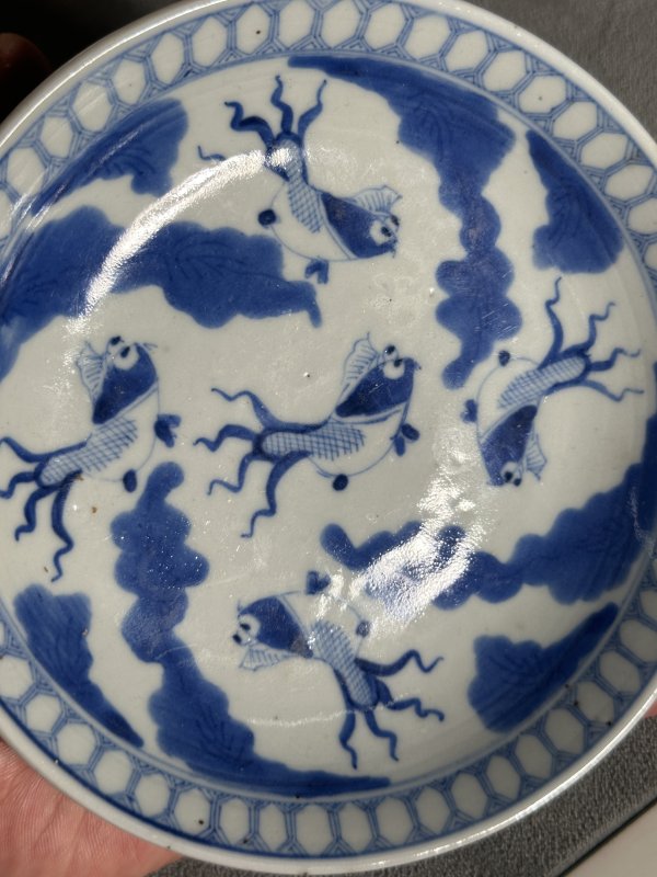 清中期 内青花外酱釉鱼藻纹盘 - 图3
