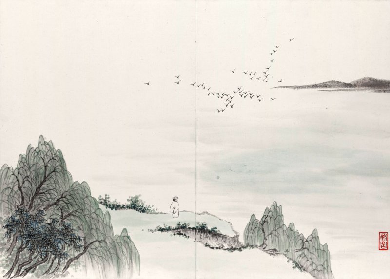 唐肯、馮飛 倣古山水　設色紙本　冊頁十八開　一九二八年、一九三一年作 | TANG KEN (1876-1950); FENG FEI (?-1968) - 图36