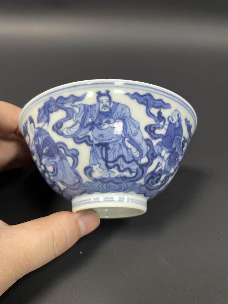 清道光 青花八仙庆寿图碗 - 图2