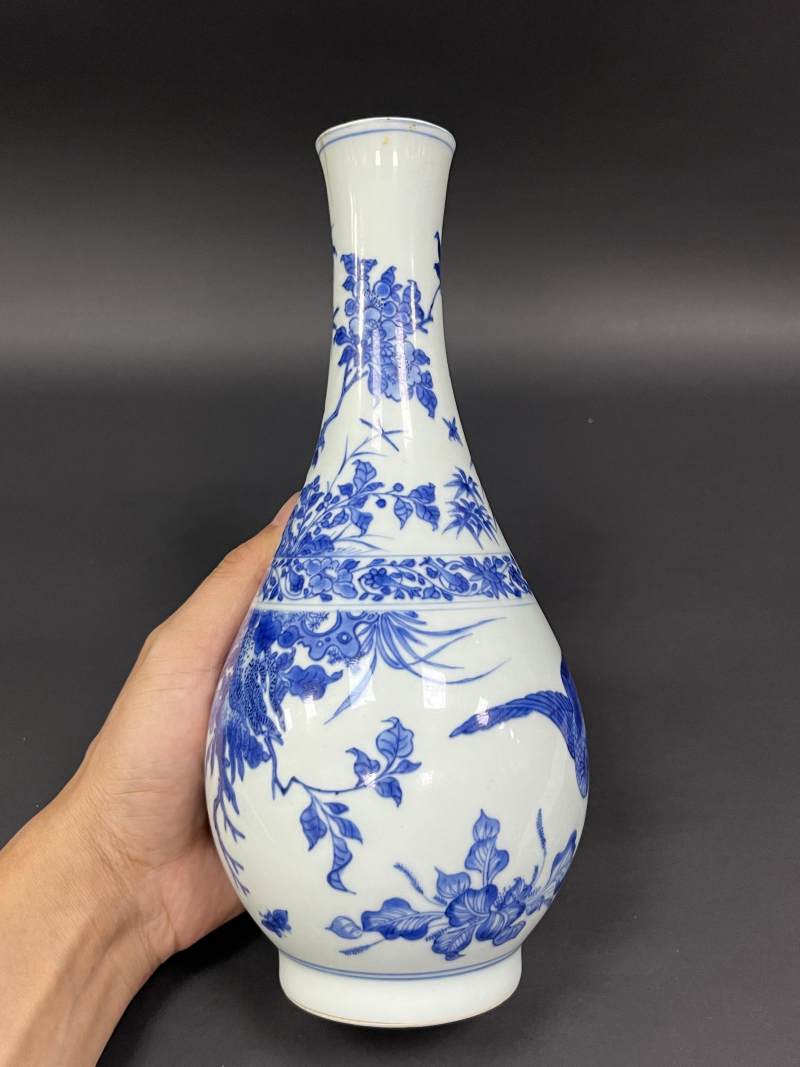 明崇祯 青花佛手花鸟纹瓶 - 图5