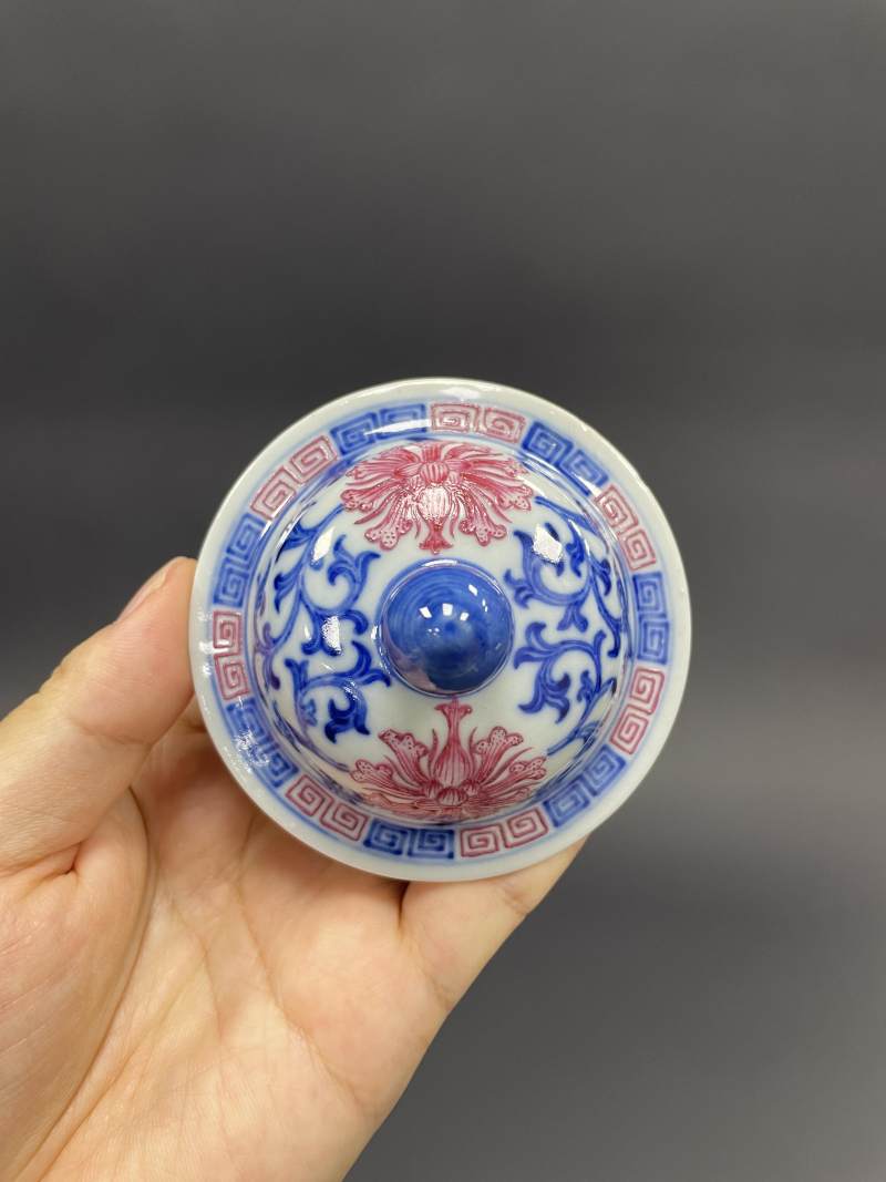 清中期 青花胭脂红缠枝莲纹灯笼瓶 - 图14