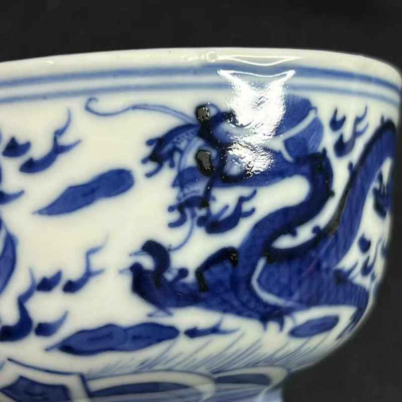 清晚期 青花云龙五福捧寿纹茶园一对 - 图31