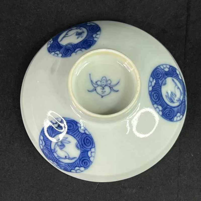 清道光 青花玉兔纹盖碗 - 图25