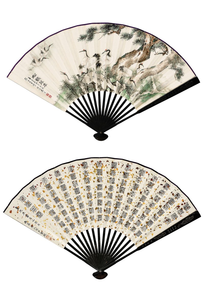 馬晉　松鶴延年　設色紙本　成扇　一九六一年作 | MA JIN (1899-1970) - 图4
