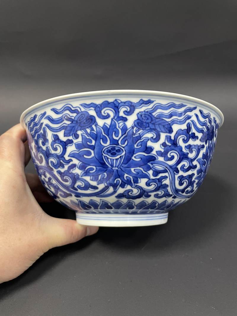 清康熙 青花缠枝莲纹大碗 - 图2
