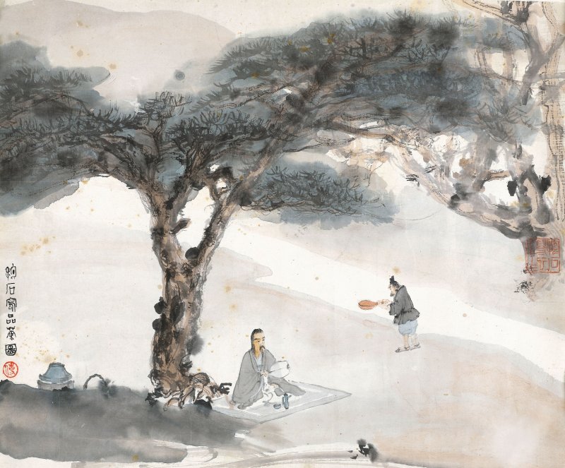 傅抱石　品茶圖　設色紙本　鏡心 | FU BAOSHI (1904-1965)