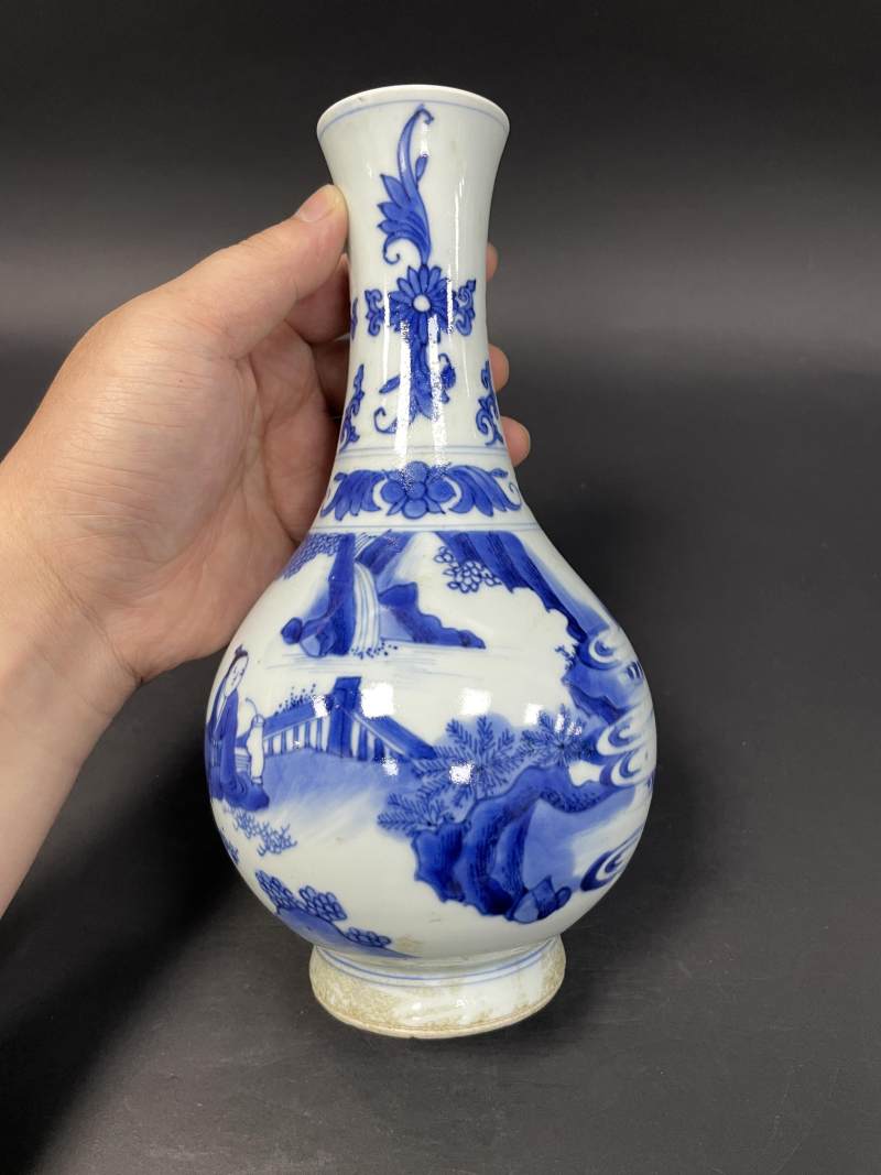明崇祯 青花高士图瓶 - 图5