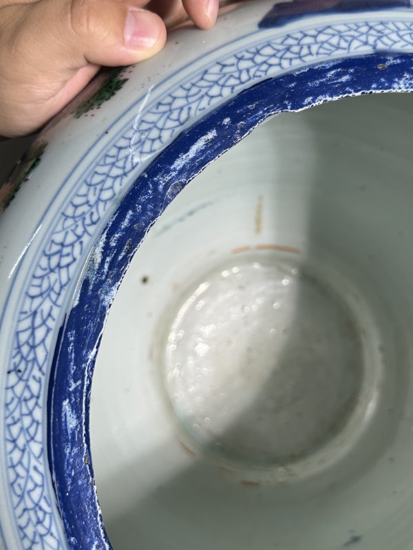 清康熙 青花五彩宫苑仕女图罐 - 图7