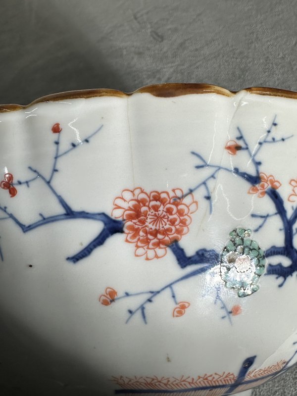 清康熙 青花五彩花鸟花口大碗 - 图13