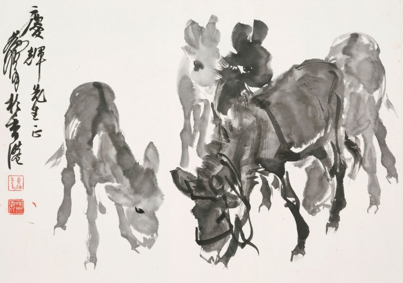 黃冑　群驢圖　水墨紙本　鏡框 | HUANG ZHOU (1925-1997) - 图1