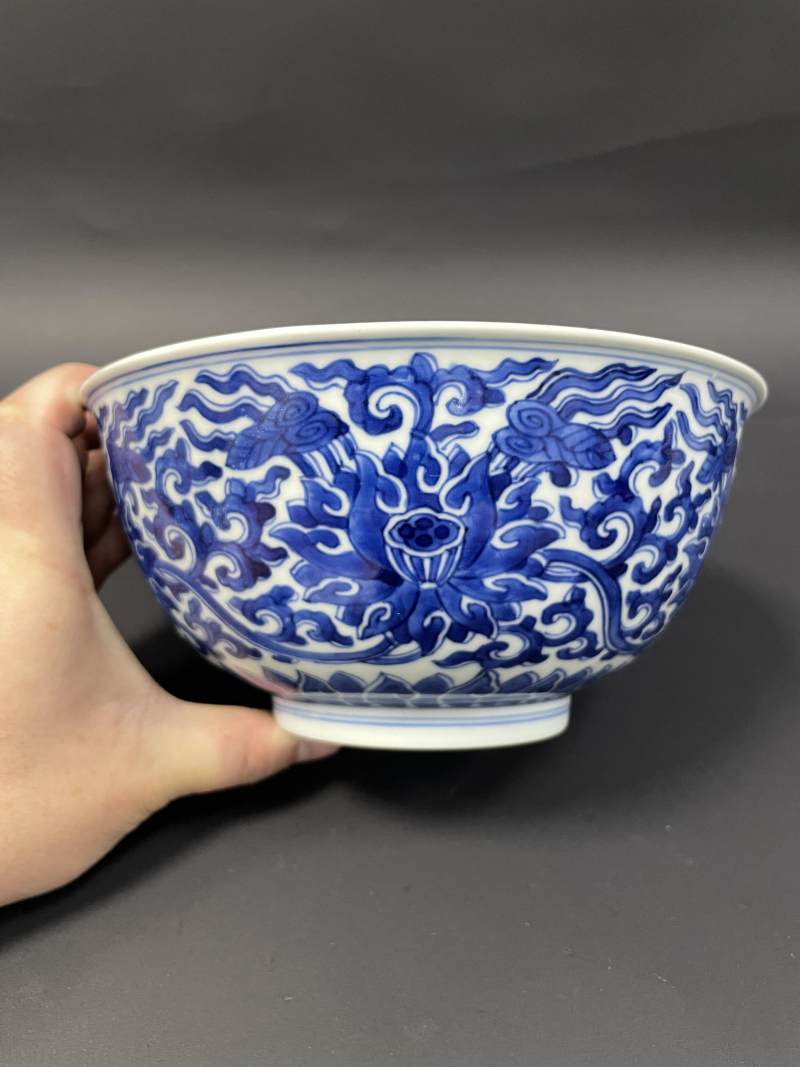 清康熙 青花缠枝莲纹大碗 - 图5