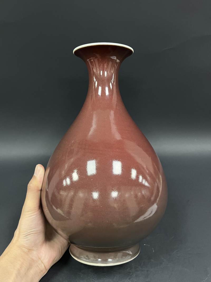清道光 红釉玉壶春瓶 - 图4