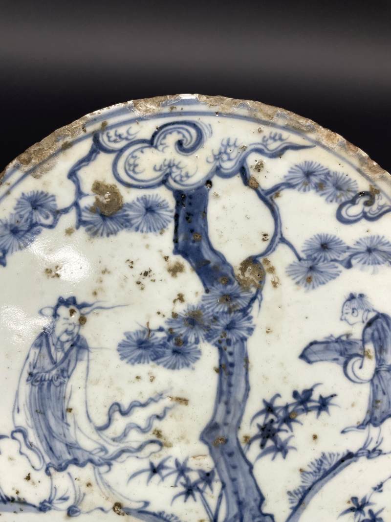 明中期 青花高士图瓷板 - 图5