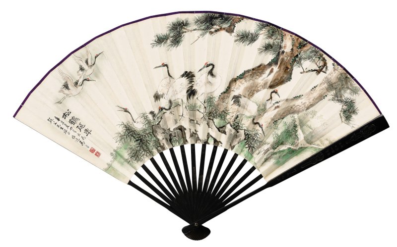 馬晉　松鶴延年　設色紙本　成扇　一九六一年作 | MA JIN (1899-1970) - 图5