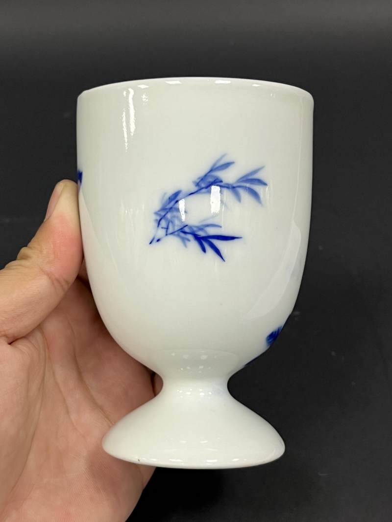 民国 青花花鸟纹高足杯 - 图2