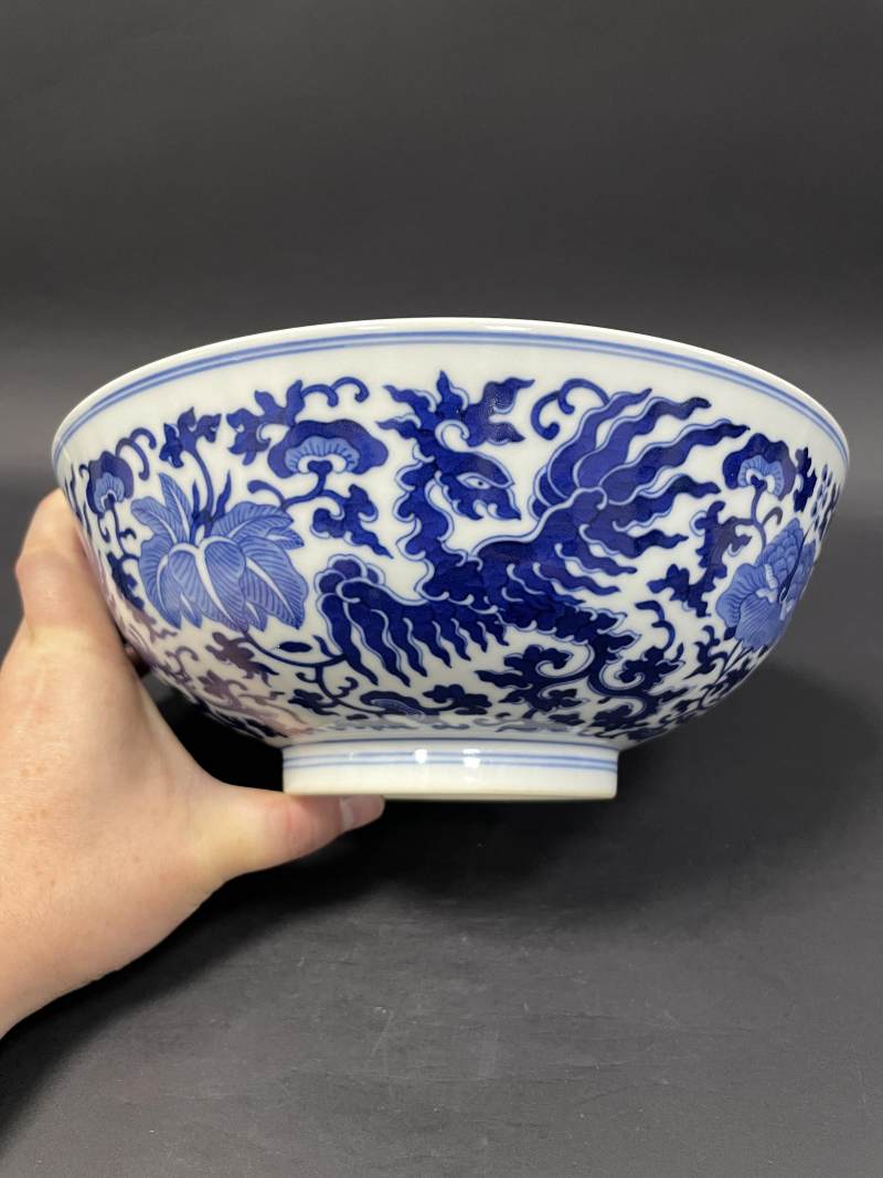 清道光 青花穿花夔凤纹大碗 - 图4