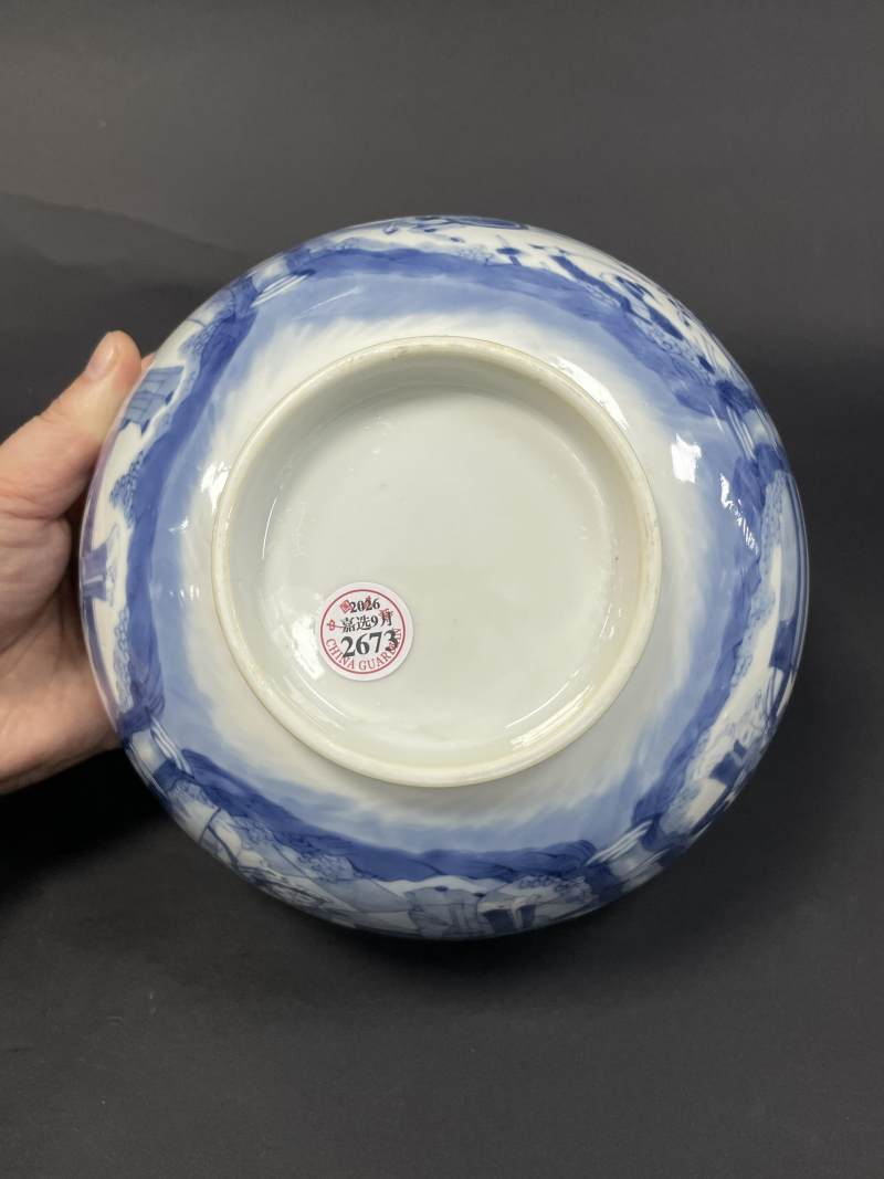 清康熙 青花西厢记人物故事图大碗 - 图9