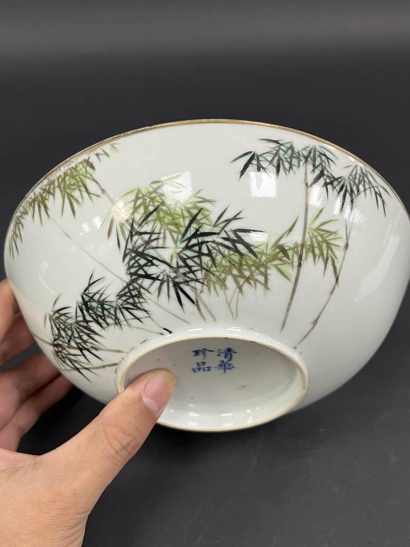 民国三年（1914年） 李纯赠段芝贵粉彩竹纹大碗一对 - 图4