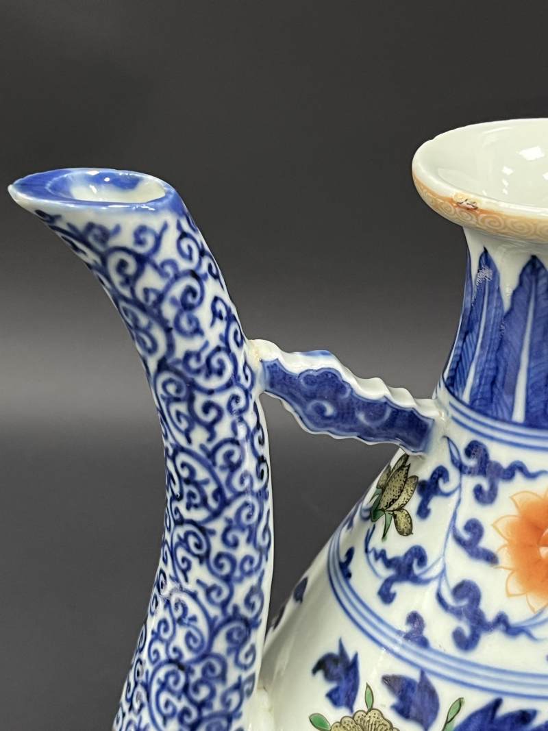 清中期 青花加彩折枝花果纹执壶 - 图9