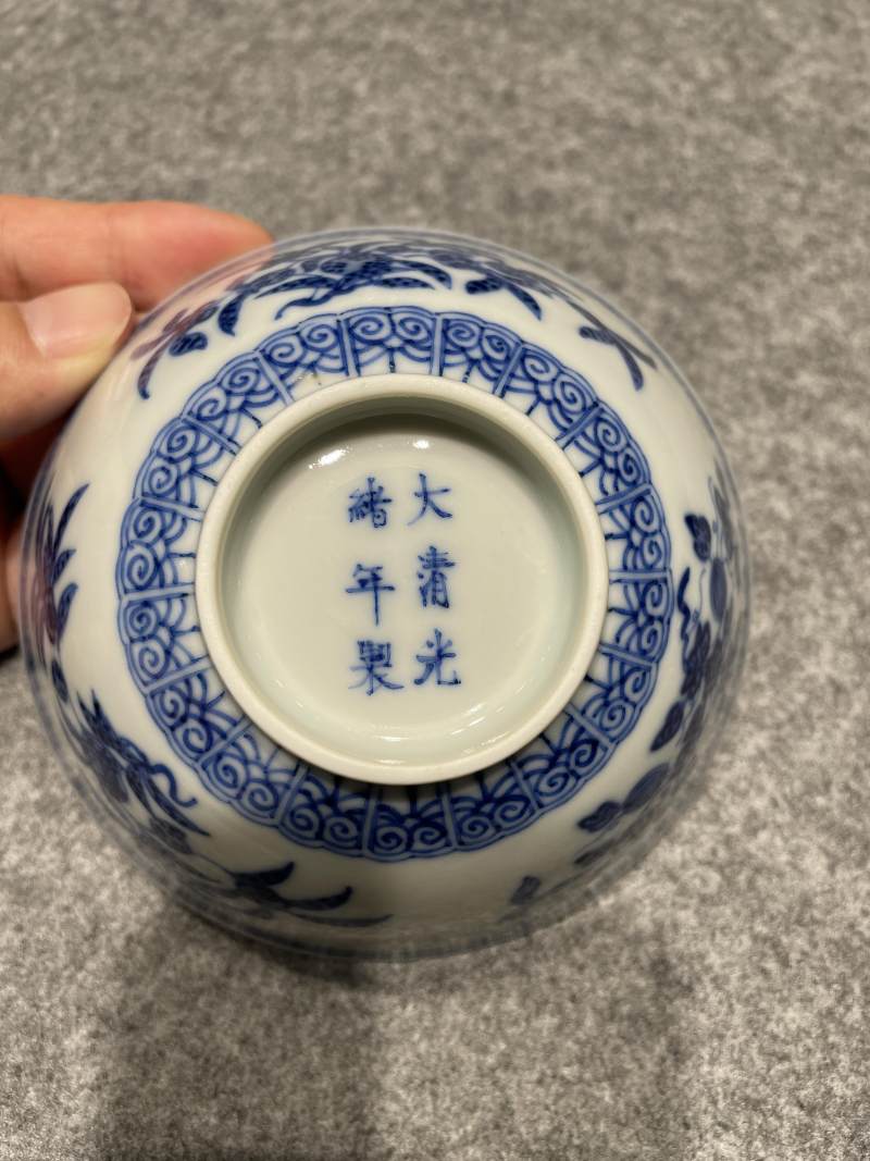清光绪 青花三多纹碗 - 图7