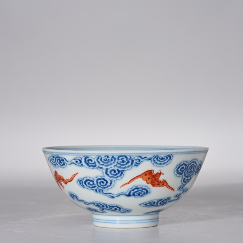 清宣统 青花云蝠纹碗 - 图2