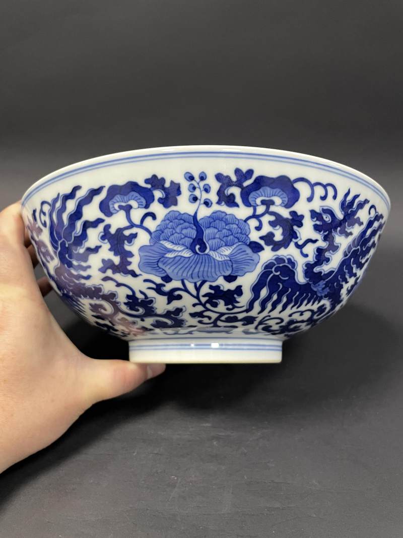 清道光 青花穿花夔凤纹大碗 - 图5