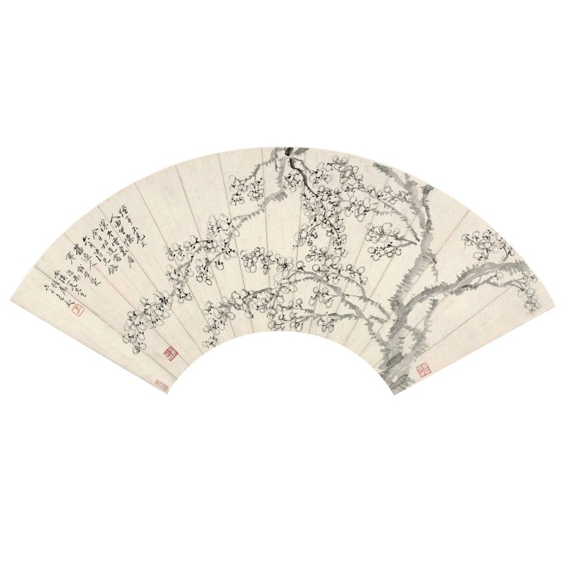 釋達受　墨梅圖　水墨紙本　扇面鏡心 | MONK DASHOU (1791-1858) - 图1