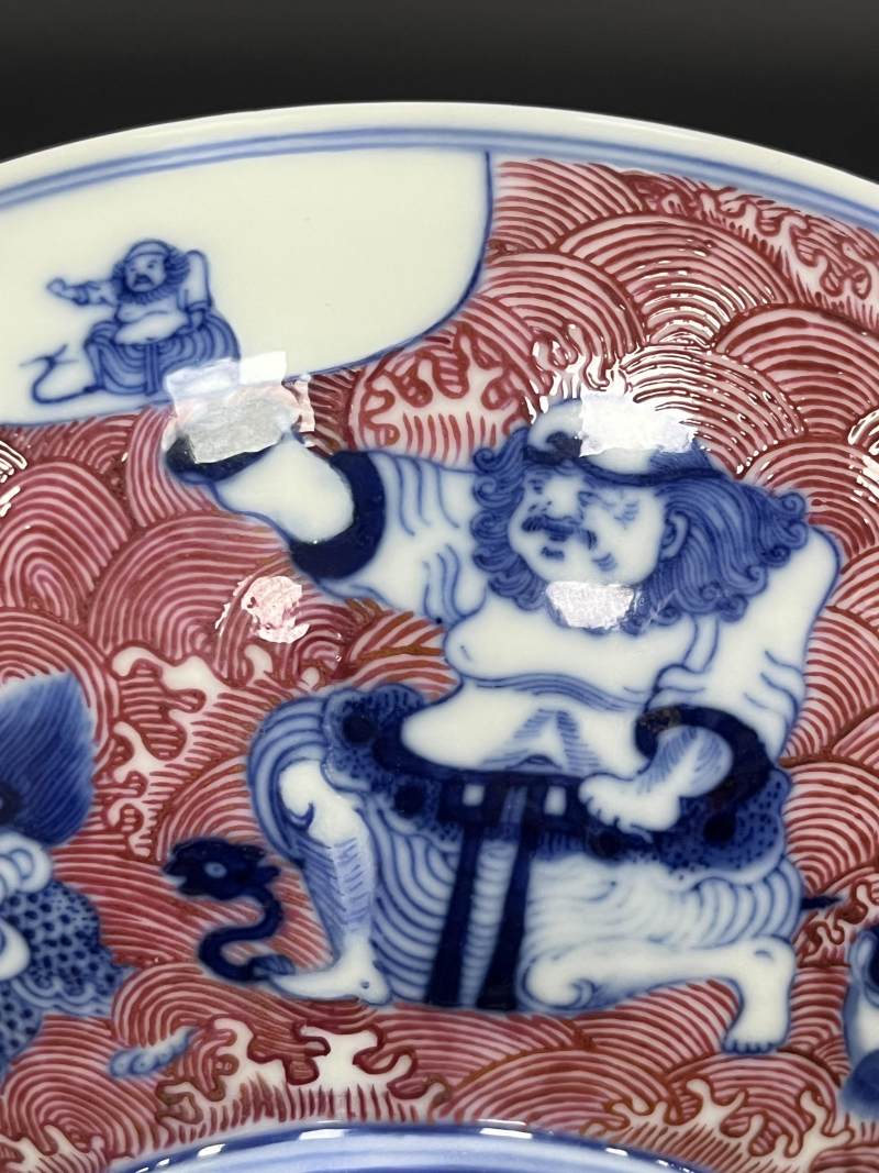 清光绪 青花胭脂红八仙庆寿图大碗 - 图10