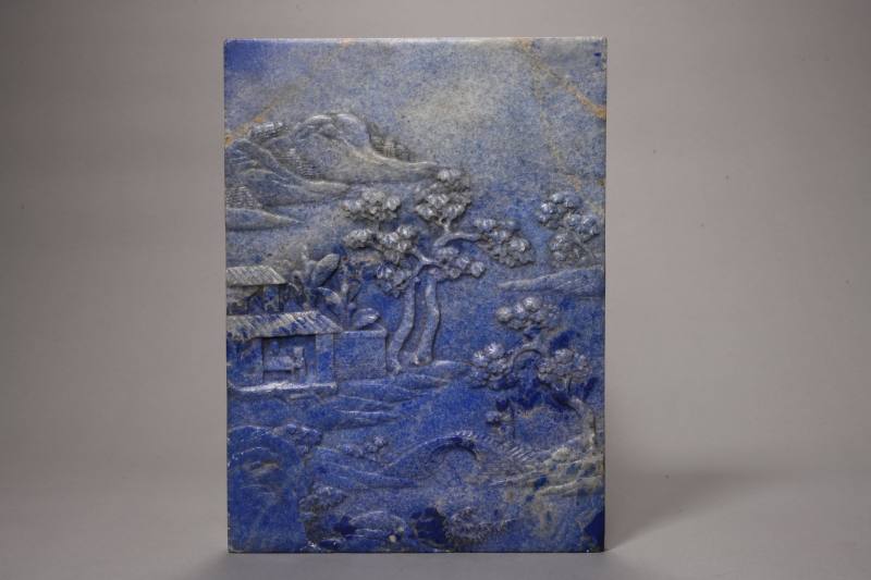 清 青金石山水人物纹屏 - 图3