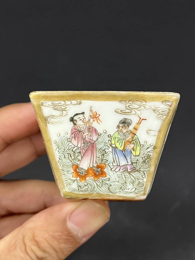 清中期 粉彩八仙过海图斗方杯四只 - 图13