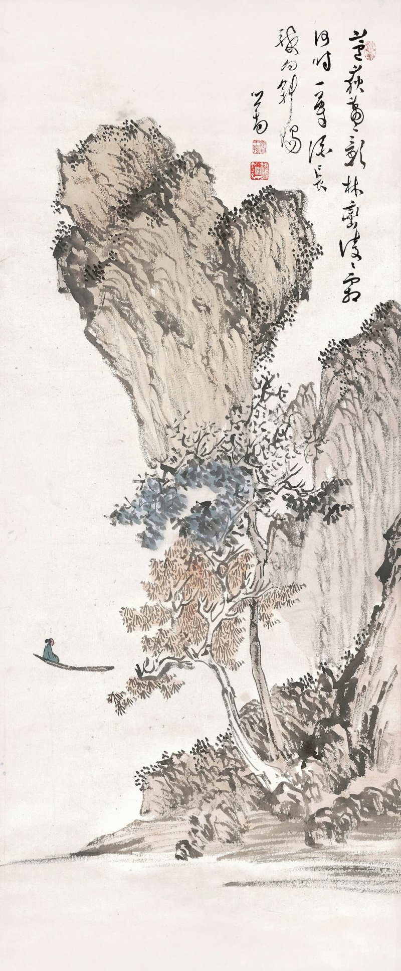 溥儒　霜林泛舟　設色紙本　立軸 | PU RU (1896-1963)