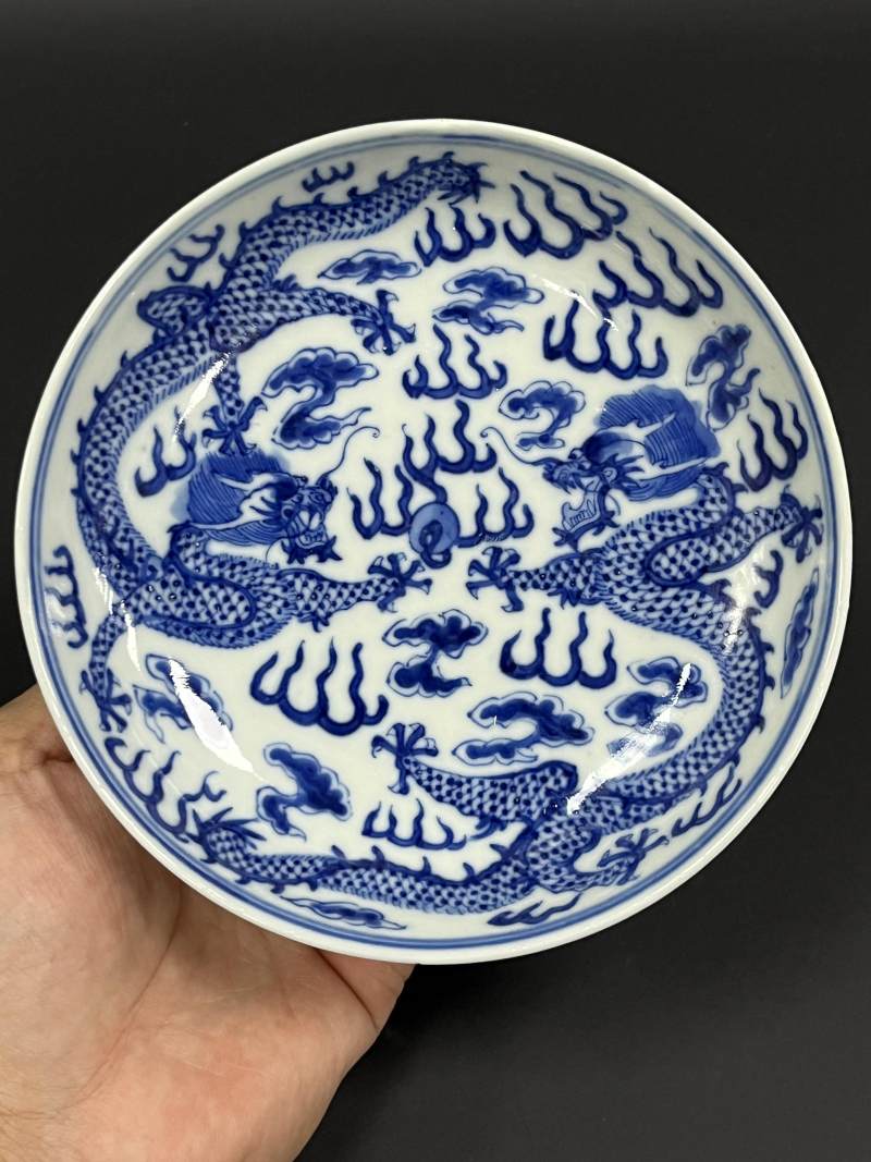 清光绪 青花云龙纹盘 - 图2