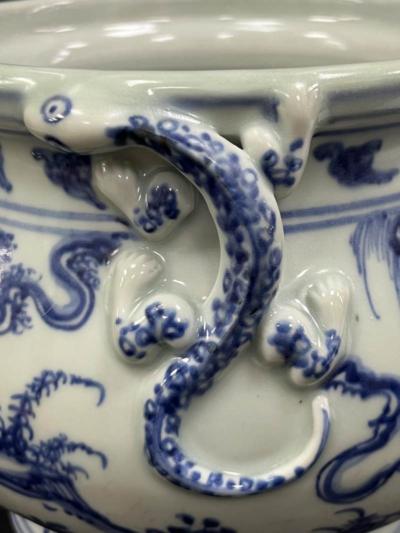 明中期 青花高士图蝠耳大炉 - 图9