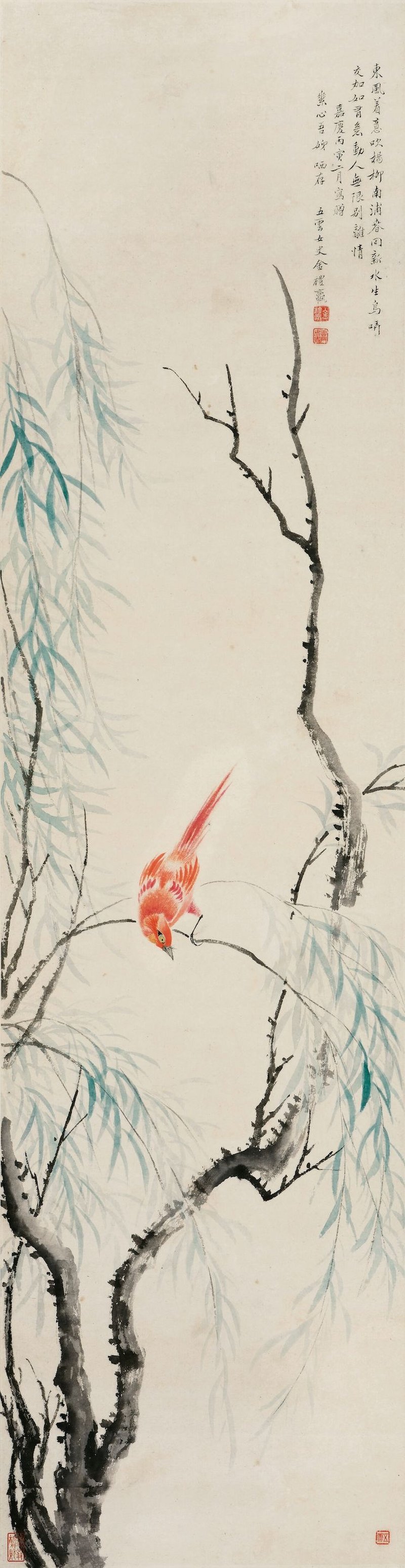 金禮嬴　楊柳鳴禽圖　設色紙本　立軸　一八〇六年作 | JIN LIYING (1772-1807) - 图1