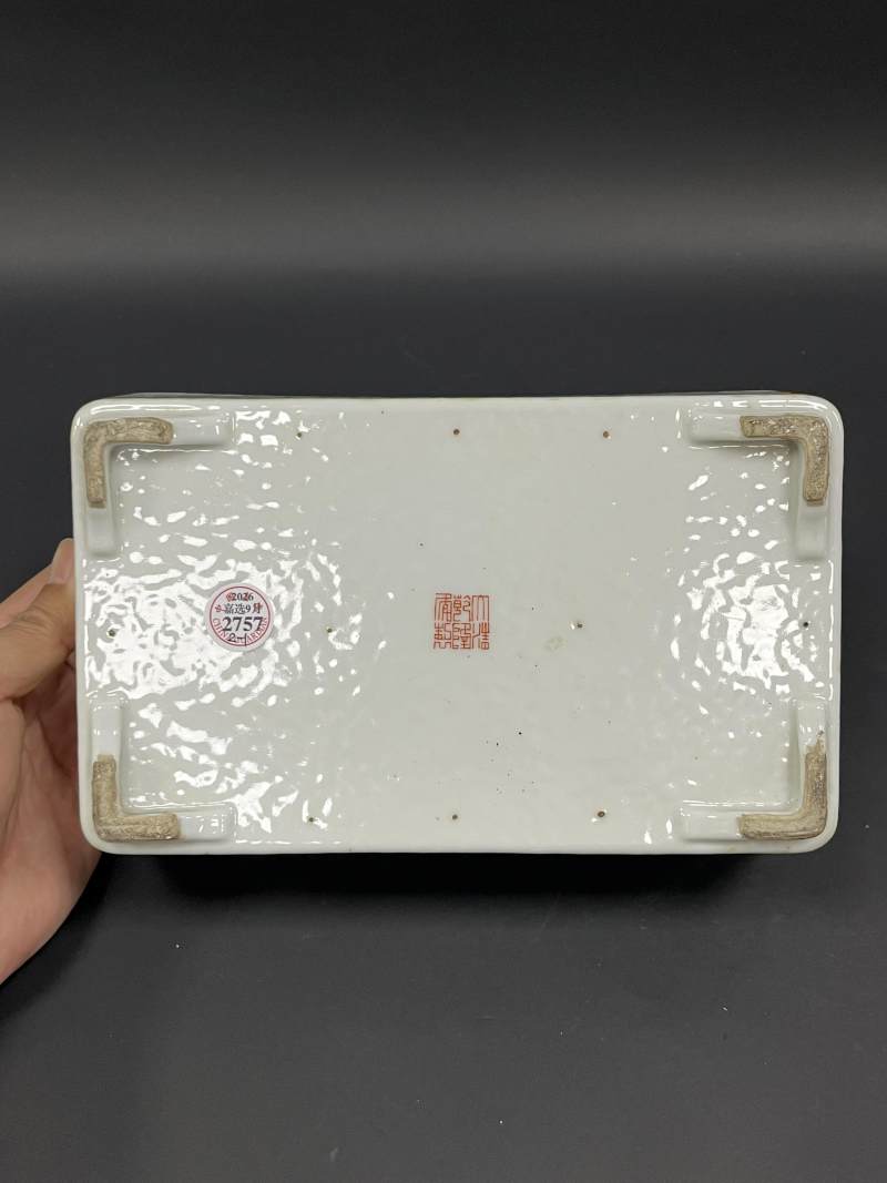 民国 粉彩八仙庆寿诗文水仙盆一对 - 图7