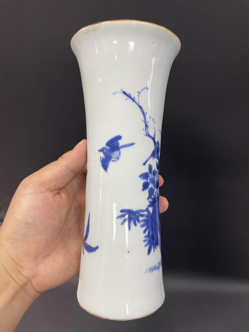 明崇祯 青花花鸟纹花觚 - 图2